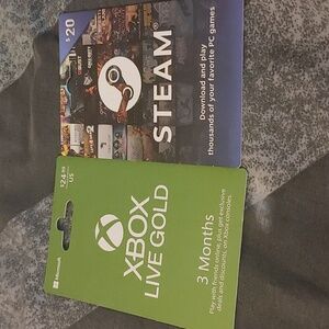 Xbox live gold and Steam game gift cards . $24.99 and $20